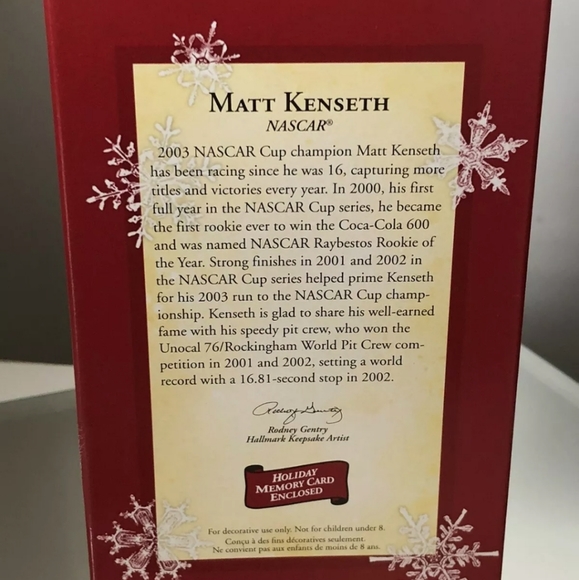 NASCAR MATT KENSETH HALLMARK KEEPSAKE ORNAMENT 2005 NIB - Picture 2 of 2